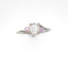 7 x 5 mm Oval Cab Purple Sapphire Accent Semi Mount Ring Setting Sterling Silver