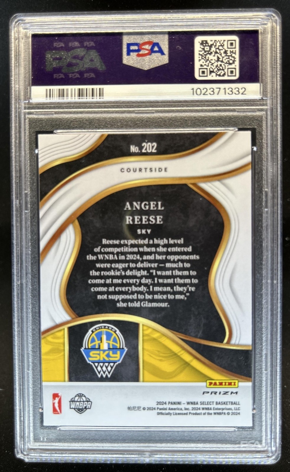2024 Panini Select WNBA Angel Reese Tiger Prizm RC Courtside #202 Sky PSA 10 view 2