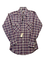 NOS Vintage Levis Western Shirt Mens Small Plaid Slim Tapered 80s Made USA NEW
