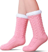 Women's Winter Super Soft Warm Cozy Fleece Lined Fuzzy Slipper Socks with Grippe