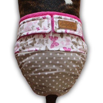 Läufigkeitshose Hund nach Maß Hundewindel Hundeschutzhose-BISCUIT PINK BUTTERFLY