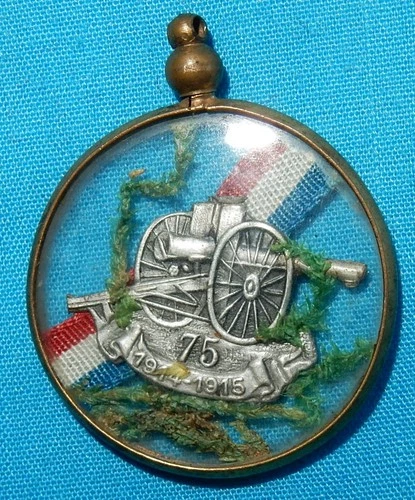 WW1 FRANCE BATTLEFRONT MILITARY SWEETHEART BADGE FOB CANON DE 75 WORLD WAR I