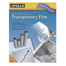Apollo Plain Paper B/W Laser Transparency Film, Letter, Clear, 100/Box