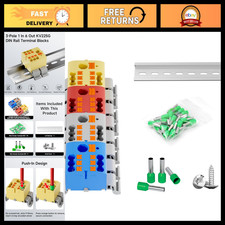 4Pcs 3-Pole DIN Rail Terminal Blocks, 1 in 6 Out Push-in Connectors, Electrical