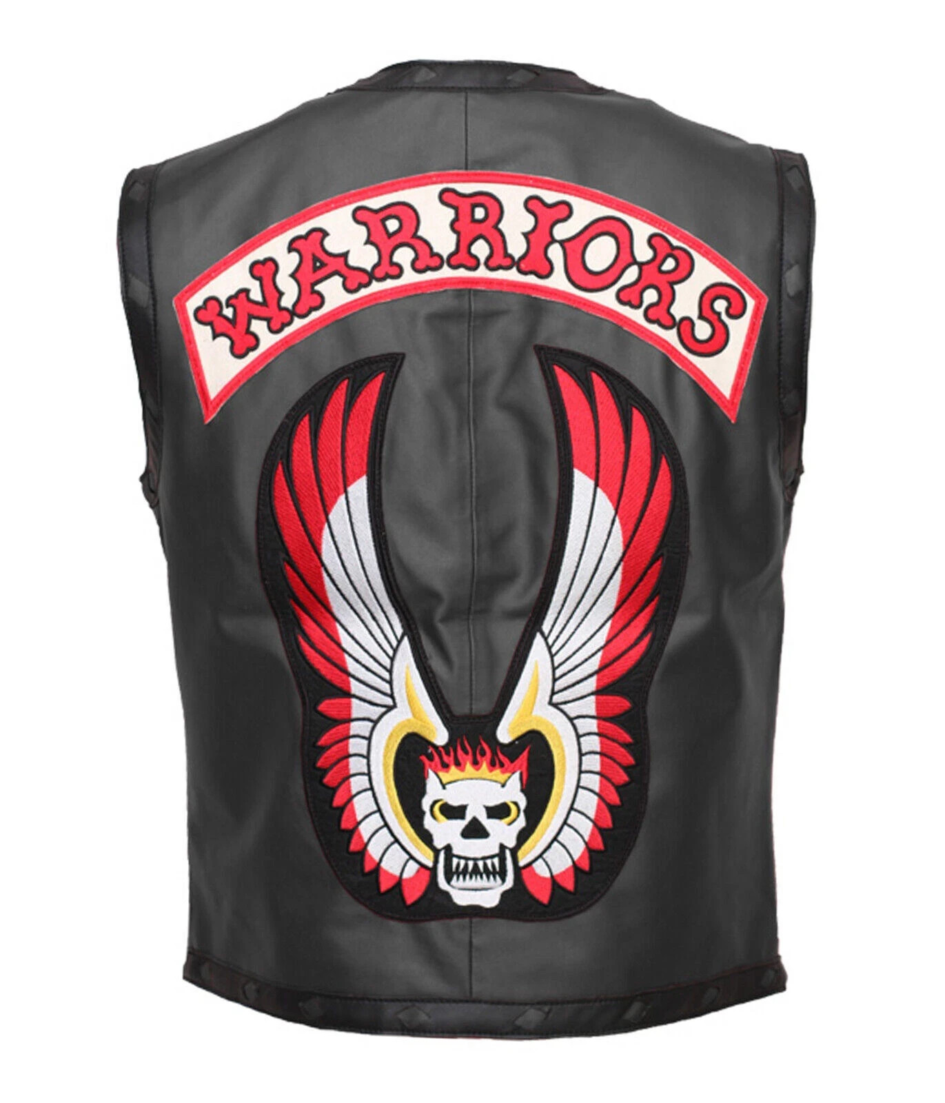 Chaleco de motociclista de cuero real de guerreros para hombre bordado parches de calavera chaleco chaleco