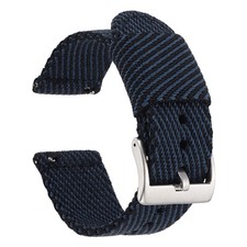 Nylon Watch Band 22mm Fast Release Wristwatch Strap Silver Buckle, Navy
