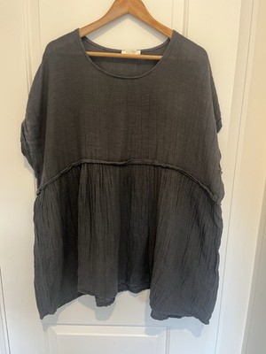 Womens Black Tiered Blouse Tunic. Cotton Linen Blend One Size