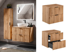 Bathroom Vanity Unit Countertop Ribbed Fluted Wall Cabinet 60cm Oak Modern Adel