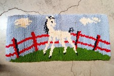 Vintage Latch Hook Rug White Horse