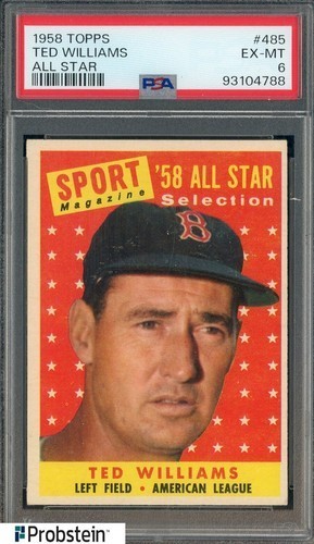 1958 Topps All-Star #485 Ted Williams Boston Red Sox HOF PSA 6 EX-MT view 1