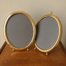 Pair Vintage Large Oval Footed Solid Brass Photo Frame With Glass 8x10 Standing