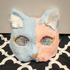 Handmade Blue Pink White Felt Cat Full Face M...