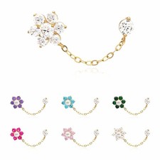 14K Gold CZ Double Pierced Flower Stud Earrings