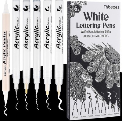 Thboxes 6 Stück Weiße Acrylic Marker, Permanent Weißer Stift Wasserfest