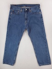 Levis 505 Jeans Mens 36x30 Blue Denim Straight Leg Zip Fly Red Tab Medium Wash