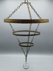 Vintage 3 tier metal chandelier frame only, gilded, embossed, orig. ball finial