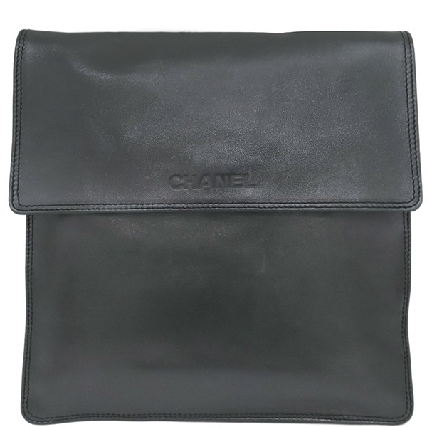 CHANEL Black Leather Logo Sacoche Shoulder Bag