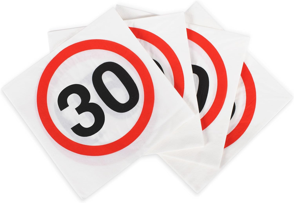 Deko Zum 30. Geburtstag – Rot-WeißE Servietten Mit Verkehrsschild-Optik Zahl 30-image