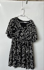 Nine West Womens White And Black Floral Print Short Sleeve A-Line Dress Size L