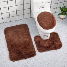 3PCS Bathroom Rug Set Super Soft Non Slip Absorbent Bath Mat Floor Rug
