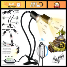 Double-Head Reptile Heat Lamp with Clamp, UVA UVB Light Timer for Turtles, Liz