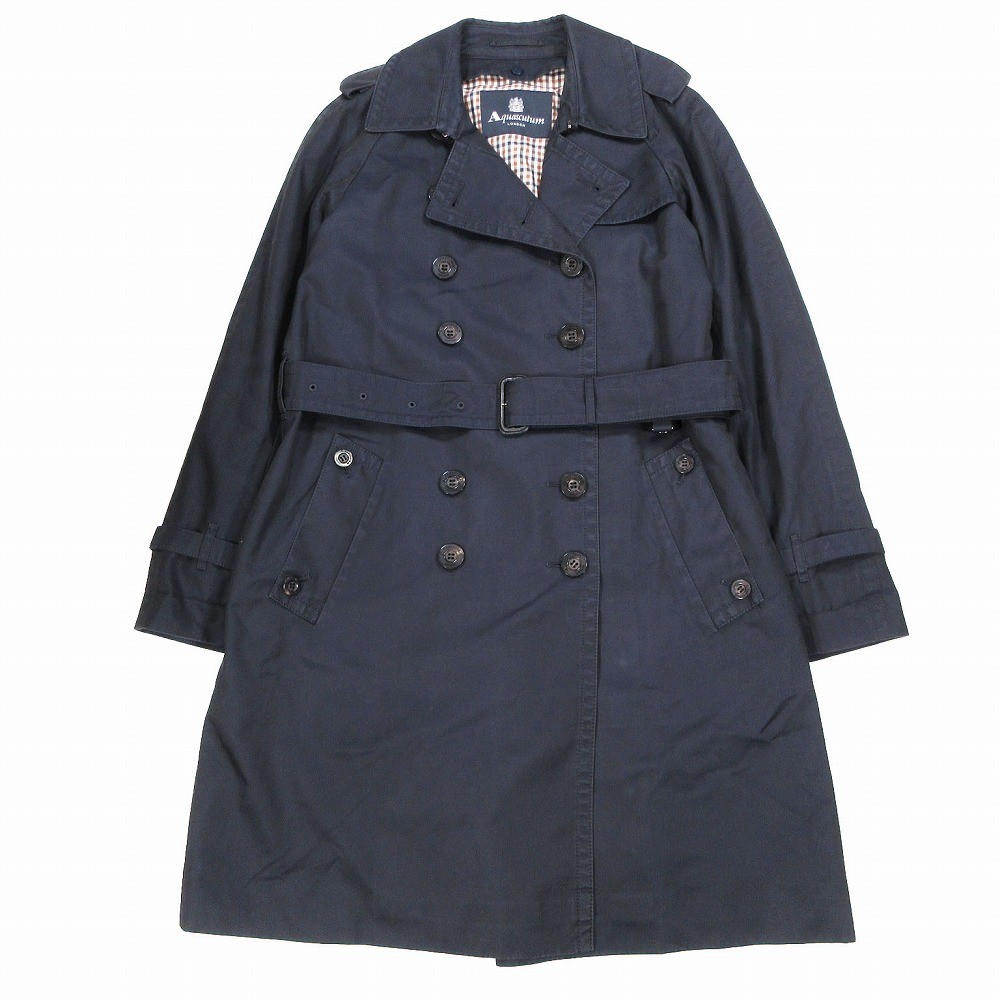 Aquascutum Womens Navy Classic Fit Check Lined Trench Coat Size 8