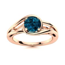 Solitaire London Blue Topaz Split Shank Ring 925 Sterling Silver Rose Plated