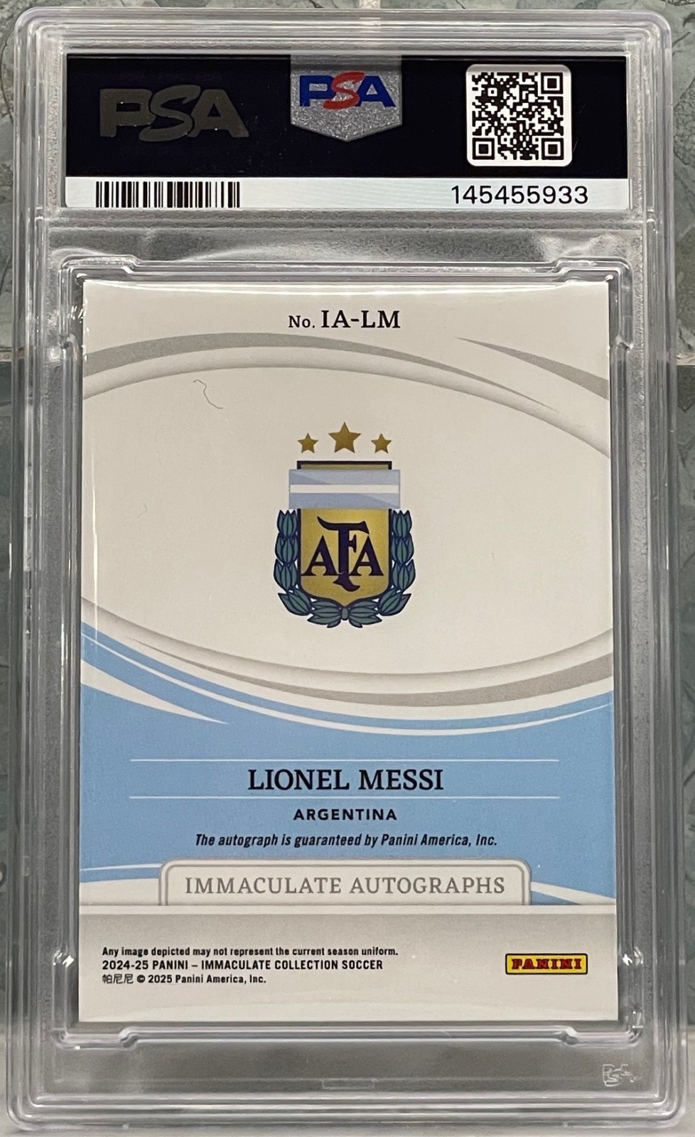 2024-25 Panini Immaculate Lionel Messi Auto #/25 Argentina PSA 9 view 2