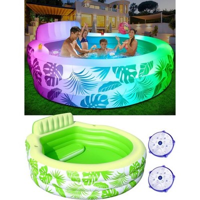 Inflatable Pool with Pool Lights, Oversized Thickened Blow up Pool with Seat, Fa