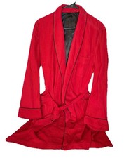 VTG 60's Red Corduroy Smoking Jacket Robe Men Black Satin Trim Lounge Hefner