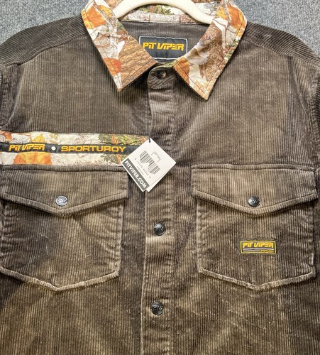 Pit Viper Sporturoy Snap Brown Corduroy Shirt Men’s L Camo Elbow Patches NWT - Picture 4 of 15