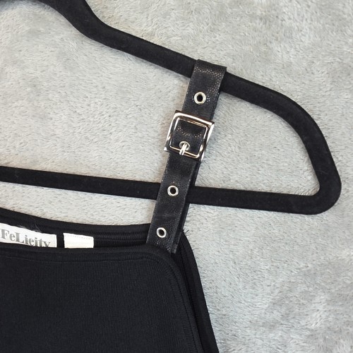 FeLicity Tank Top Womens Large Black Ribbed Buckle Strap D-Ring Gothic Punk - Picture 2 of 10