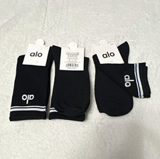 Alo Logo Crew Socks Black/White Striped 40-46 Combed Cotton Blend