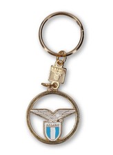 Portachiavi in metallo dorato con cerchio e logo SS Lazio