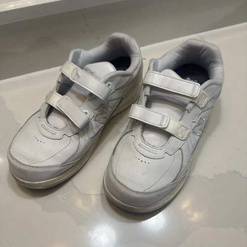Scarpe New Balance 577 da uomo 10 4E larghe da passeggio bianche con cinturino in pelle usate in ottime condizioni MW577VW