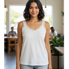 JMS Just My Size Cami Tank Top Womens 3X Lace Trim V-Neck Sleeveless White Boho