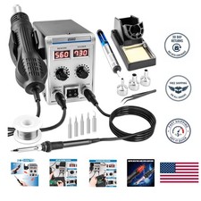 8586D 2 in 1 Soldering Station, SMD Hot Air Rework Station LED Dual Digital Disp