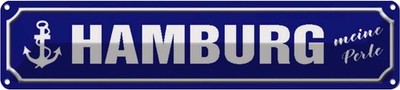 Blechschild 10x46 cm Hamburg Anker meine Perle Abenteuer Reisen Straße Stadt Url