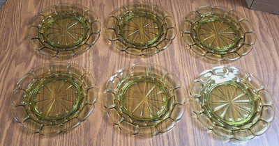 Set of Six (6) Vintage Fostoria Argus Green 8'' Luncheon Plates