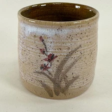 Signed Studio Pottery Stoneware Planter Spatter Abstract Florals Earth-tones