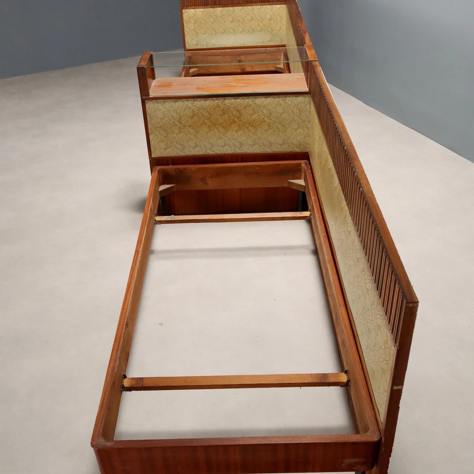 Coppia Letti Design Impiallacciati Mogano Skai Vetro Italia Vintage Anni 60 - Image 3 of 4