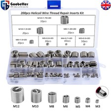 200Pcs Helicoil Thread Repair Insert Kit Stainless Stee M3 M4 M5 M6 M8 M10 M12
