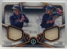 2021 Topps Tribute Dual Relics Francisco Lindor and Jose Ramirez Orange #/25 SSP