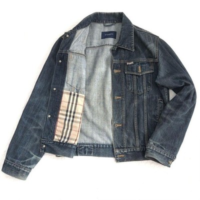 BURBERRY デニムジャケット ダークブルー BURBERRY LONDON Denim Jacket Men Vintage Indigo Nova Check Leather