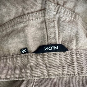 NUON Womens Tan Khaki Wide Leg Cargo Pants High Waisted Cotton Utility Size 28