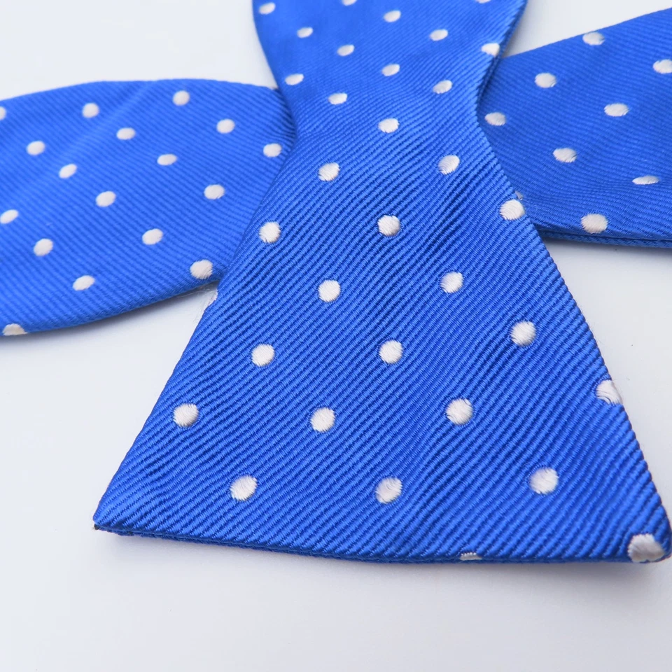 Countess Mara 领结蓝色白色圆点 2.5 英寸宽丝绸 — 第 2/4 张图片