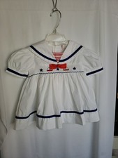 Vintage Baby Togs Sailor Dress White Blue Red Boats 24mo