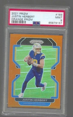 JUSTIN HERBERT 2021 PRIZM ORANGE PRIZM #D 196/249 PSA 10 GEM MINT 