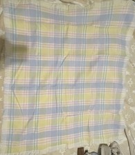 Vintage Reigel? Plaid Baby Blanket Pink Blue Yellow 100% Acrylic Made In USA