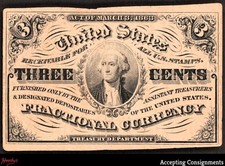 1863 United States 3 Cent Fractional Currency Note US Treasury George Washington